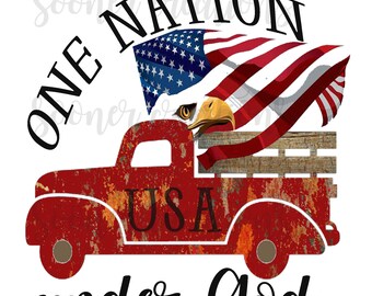One Nation Under God, Patriotic, Memorial Day, Fourth of July, Flag, Truck, USA, America, PNG, JPEG, sublimation download