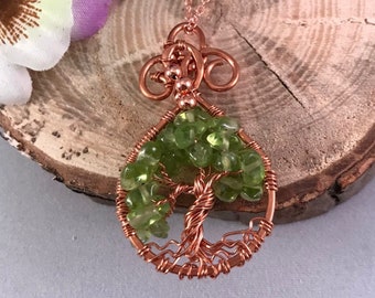 Teardrop Peridot Tree of Life - Twisted Copper Jewelry Pendant Twisted Tree of Life