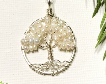 Minimalist Sterling Silver Tree Of Life Pearl Necklace On Sterling Chain Wire Wrapped Pendant Jewelry June Birthstone -Birthstone Series