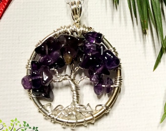 Petite Tree Of Life Necklace Amethyst Pendant On Silver Chain Wire Wrapped Purple Gemstone Jewelry February Birthstone