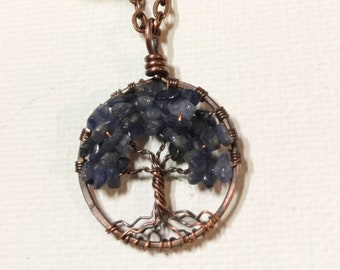 September Sapphire - Birthstone Copper Tree of Life Petite Birthstone Necklace On Copper Chain Wire Wrapped Pendant Birthstone Series