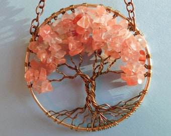 Cherry Quartz Tree of Life Sun Catcher with Gemstone Chips