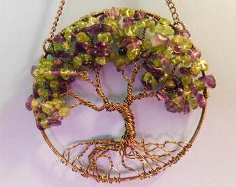 Amethyst & Peridot Tree of Life Sun Catcher with Genuine Chips