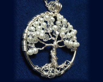 Wedding Jewelry for the Bride. Pearl Bridal Jewelry. Pearl & Crystal Tree of Life