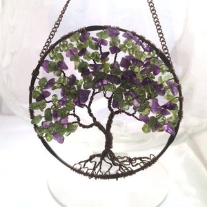 The Wisteria Tree of Life Sun Catcher with Deep Amethyst & Peridot Gemstone Chips image 2