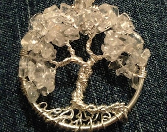 Clear Quartz Necklace Wire Wrapped Tree Of Life Pendant