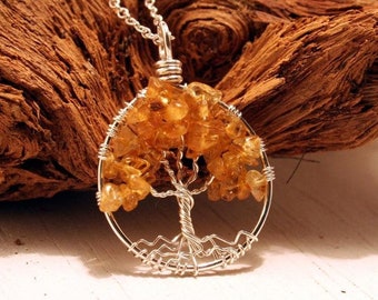 Minimalist Tree of Life a Sterling Silver Tree Of Life Citrine Necklace On Sterling Chain Wire Wrapped Pendant Jewelry November Birthstone