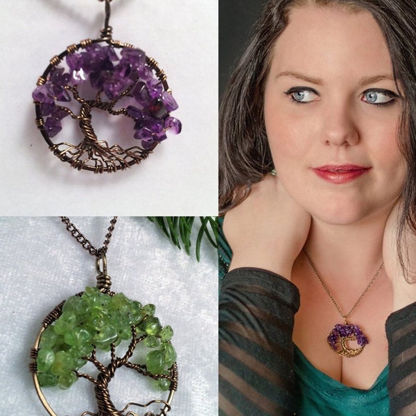 Windswept Tree Of Life Necklace with Amethyst Branches