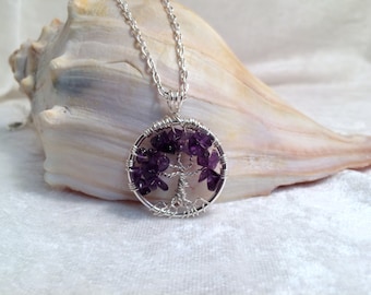 Minimalist Tree Of Life Necklace Amethyst On Silver Chain