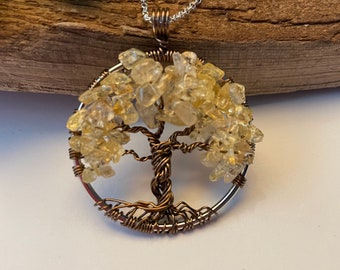 Tree of Life Pendant with Citrine Gemstone Tree of Life Necklace Wire Wrapped Trees