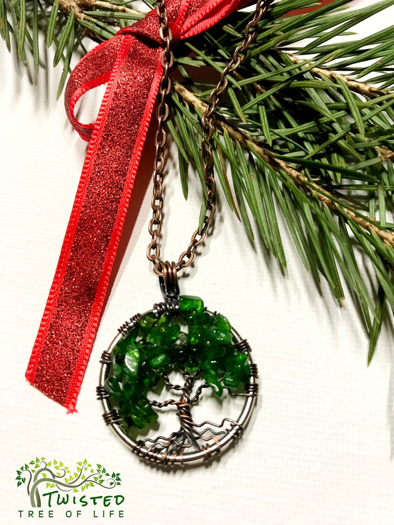 Minimalist Pendant Chrome Diopside Tree Of Life Necklace Gemstone Pendant on Copper Chain Brown Wire Wrapped Tree Gemstone image 2