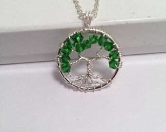 Green Crystal Tree of Life Pendant on Sterling Silver Chain