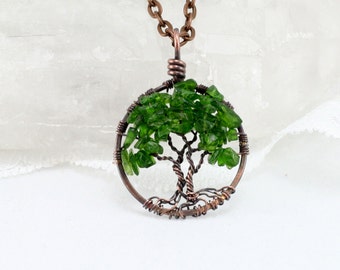 Chrome Diopside Petite Tree of Life Necklace Copper Wire Wrapped Tree