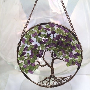 The Wisteria Tree of Life Sun Catcher with Deep Amethyst & Peridot Gemstone Chips image 7