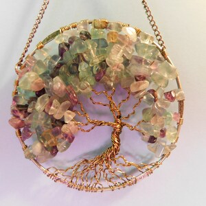Florite Tree of Life Sun Catcher with Colorful Green Purple Teal Florite Gemstone Chips image 5