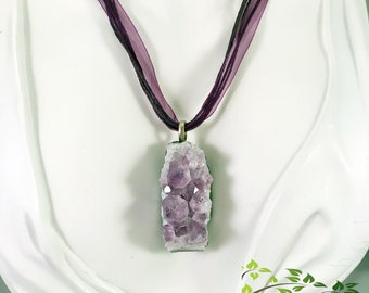 Raw Amethyst Druzy Necklace.  Amethyst February Birthstone Gemstone Jewelry.