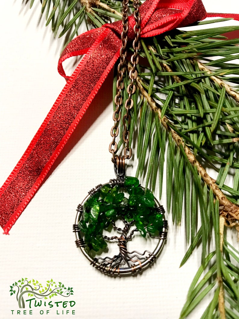 Minimalist Pendant Chrome Diopside Tree Of Life Necklace Gemstone Pendant on Copper Chain Brown Wire Wrapped Tree Gemstone image 5