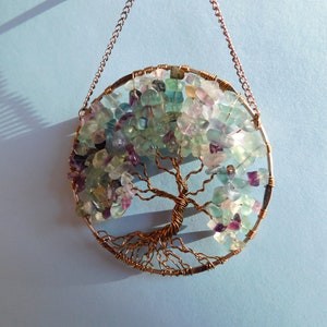 Florite Tree of Life Sun Catcher with Colorful Green Purple Teal Florite Gemstone Chips image 8