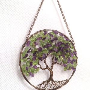 The Wisteria Tree of Life Sun Catcher with Deep Amethyst & Peridot Gemstone Chips image 6