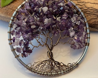 Amethyst  Tree of Life Sun Catcher with Deep Amethyst Gemstone Chips.  February Birthstone