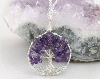 Petite Sterling Silver Tree Of Life Amethyst Necklace