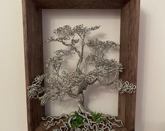 Twisted Tree of Life Bonsai Tree Framed Decor Wire Hand Crafted Bonsai Tree Sculpture (05)