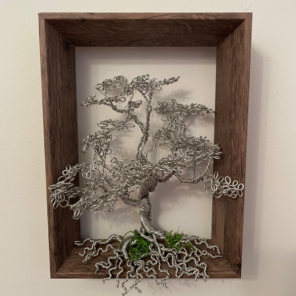 Twisted Tree of Life Bonsai Tree Framed Decor Wire Hand Crafted Bonsai Tree Sculpture (05)