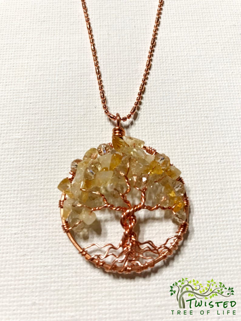 Citrine Tree Of Life Necklace With Faceted Crystals On A Etsy - image 0
