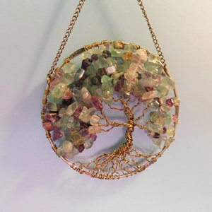 Florite Tree of Life Sun Catcher with Colorful Green Purple Teal Florite Gemstone Chips image 6