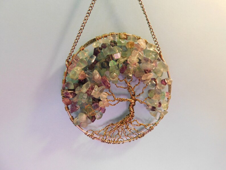 Florite Tree of Life Sun Catcher with Colorful Green Purple Teal Florite Gemstone Chips image 6