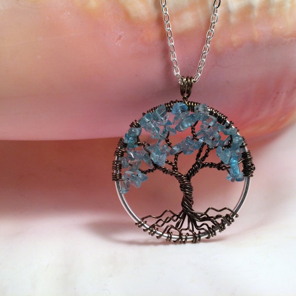 Tree Of Life Necklace Pendant with Apatite Chips.