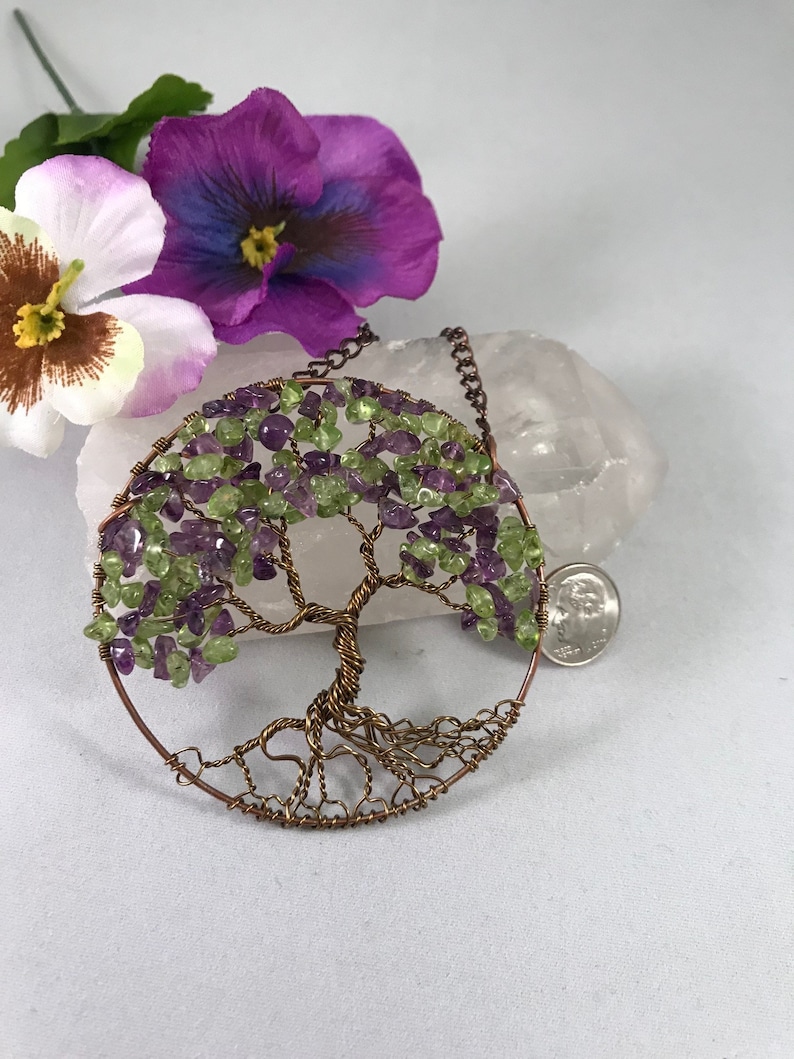 The Wisteria Tree of Life Sun Catcher with Deep Amethyst & Peridot Gemstone Chips image 5