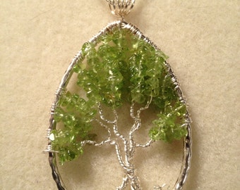 Twisted Teardrop Peridot Tree of Life -Handmade Jewelry Pendant Locket Celtic Spirit Gemstones Wire Wrapped Custom Twisted Tree of Life