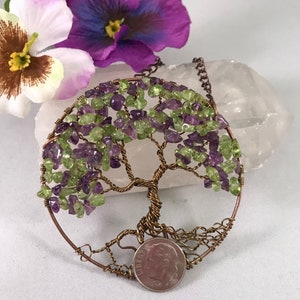 The Wisteria Tree of Life Sun Catcher with Deep Amethyst & Peridot Gemstone Chips image 8