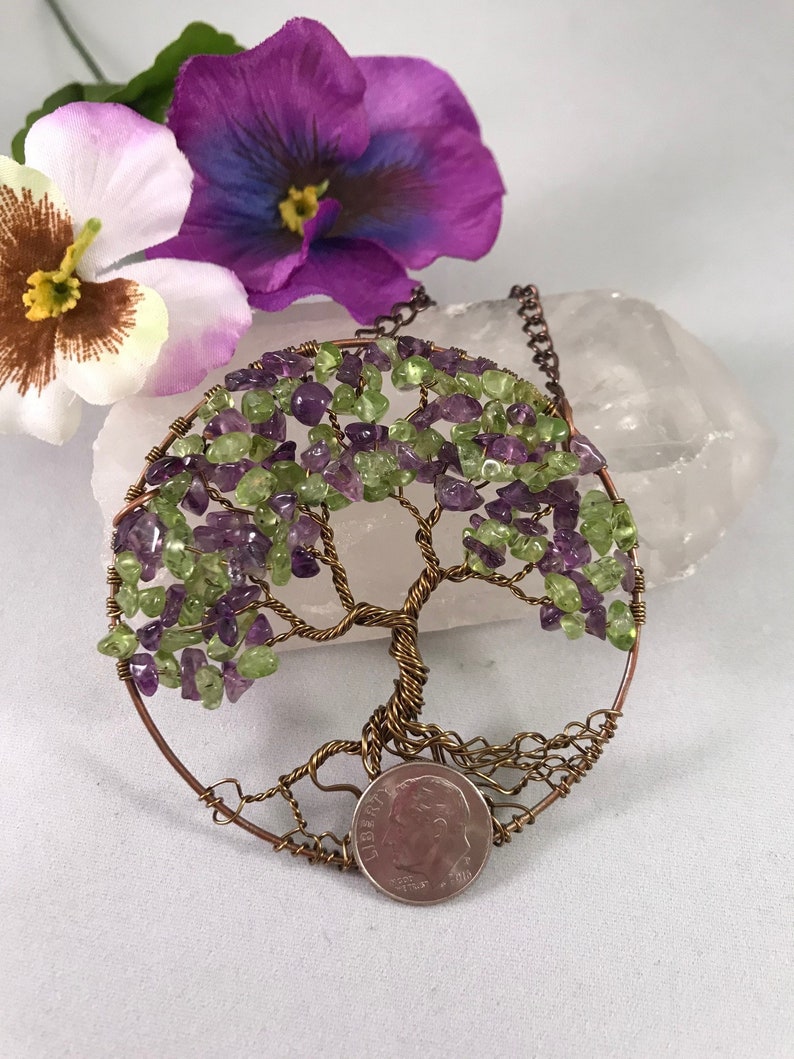 The Wisteria Tree of Life Sun Catcher with Deep Amethyst & Peridot Gemstone Chips image 8