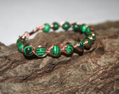 Malachite Copper Wire Wrapped Unisex Bracelet - Copper Bracelet - Wire Wrapped Jewelry - Wire Wrapped Stone Bracelet