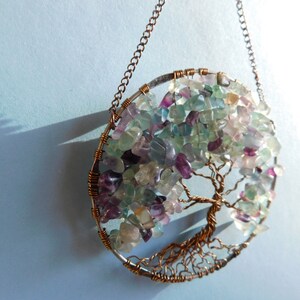 Florite Tree of Life Sun Catcher with Colorful Green Purple Teal Florite Gemstone Chips image 3