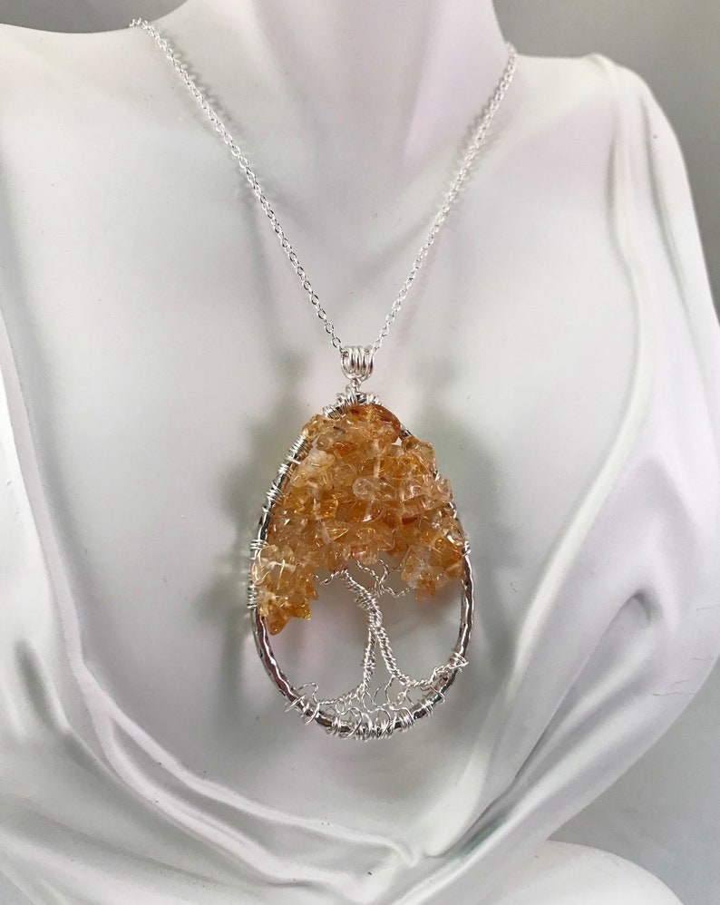 Citrine Tree of Life Teardrop Pendant image 1