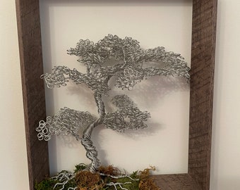 Twisted Tree of Life Bonsai Tree Framed Decor Wire Hand Crafted Bonsai Tree Sculpture “9x11” (06)