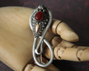 RARE! Vintage | Large | SE Asian | Statement | Dragon | Infinity | Carnelian | 14KY Gold | Sterling Silver | Pin | Brooch | Pendant