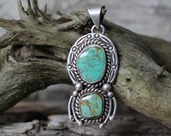 Taxco | Mexico | Huge | Vintage | Southwestern |  Royston | December | Birthstone | Turquoise | Sterling Silver | Stamped | Pendant