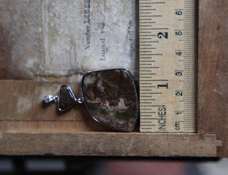 Fossilized Shell Green Pendant Silver Natural Ammolite Organic Statement Vintage Brown Orange Sterling Iridescent