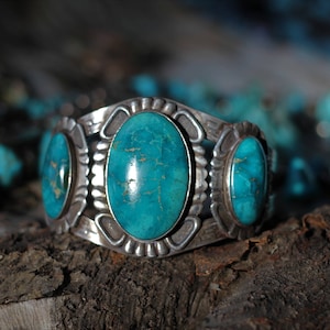 Vintage Fred Harvey Era Turquoise Sterling Silver Cuff Bracelet