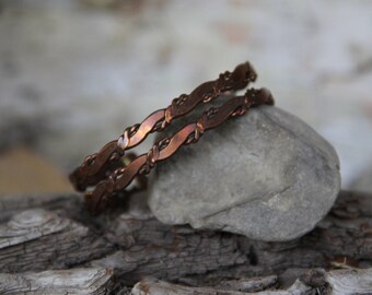 Vintage | 70's | Handcrafted | Two | Twist | Braid | Wire | Copper | Cuff | Bracelet