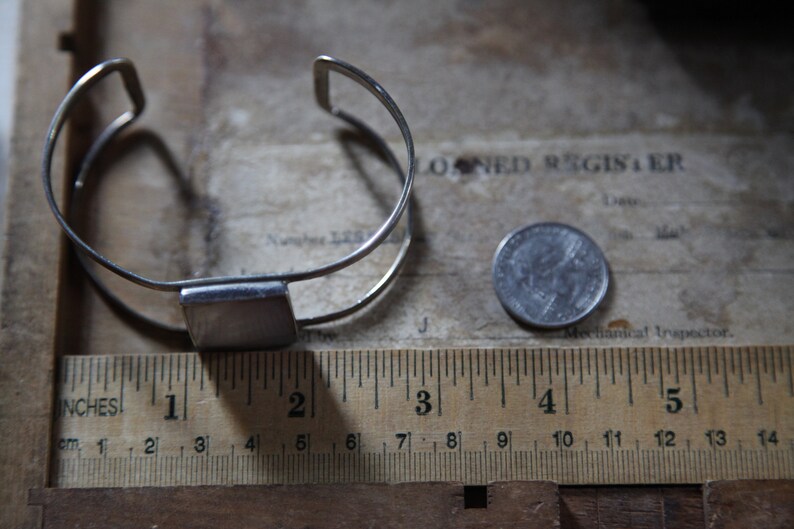 Vintage Large Rectangle Modern Taxco Mexico Double Shank Sterling Silver Mother of Pearl MOP Cuff Bracelet image 9