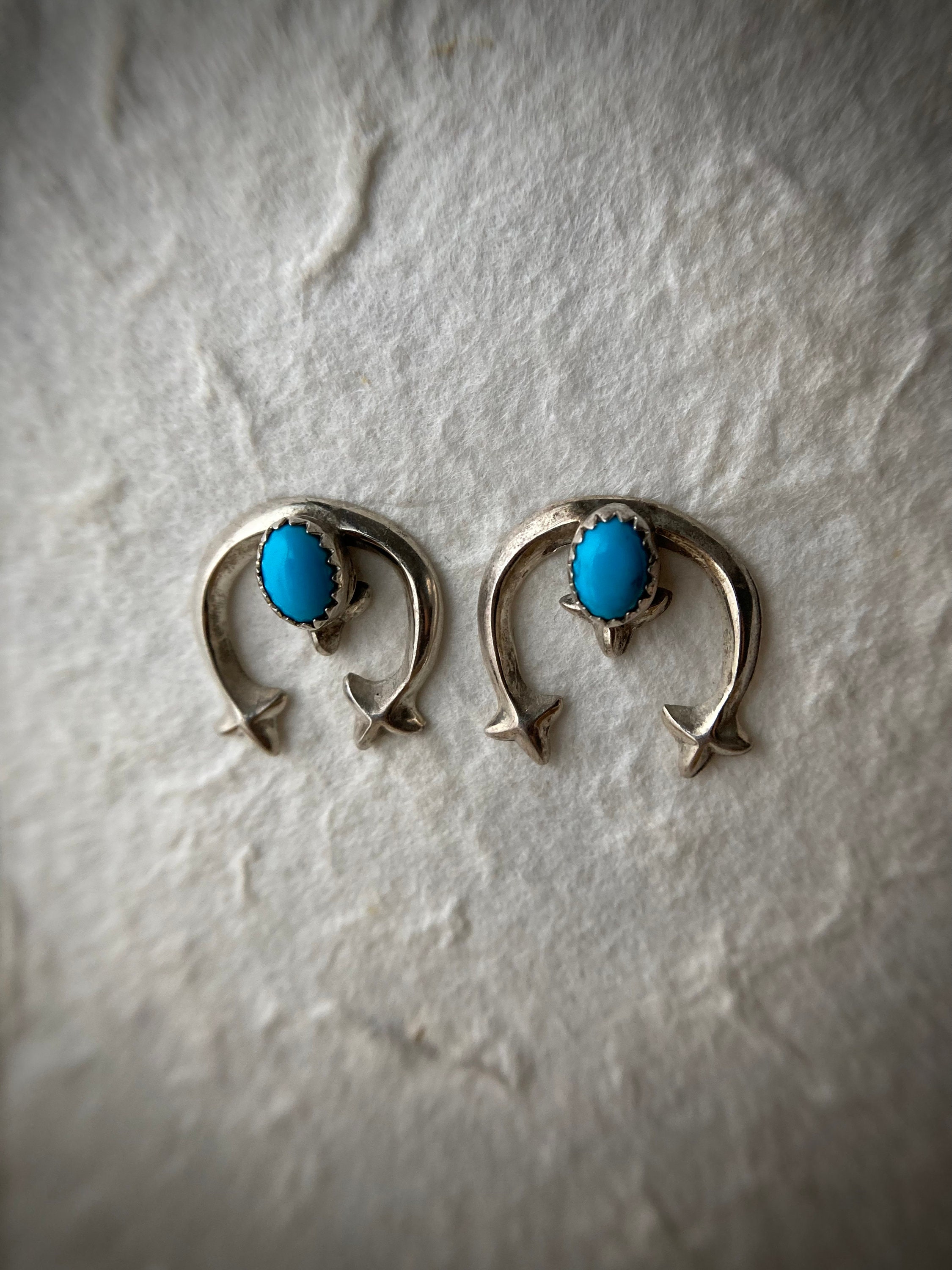 Vintage Naja Turquoise Sterling Silver Earrings: Southwestern Horseshoe Post Earrings