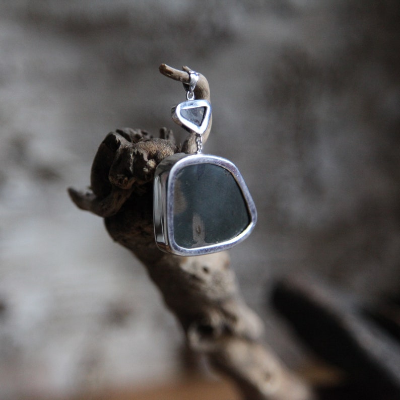 Fossilized Shell Green Pendant Silver Natural Ammolite Organic Statement Vintage Brown Orange Sterling Iridescent