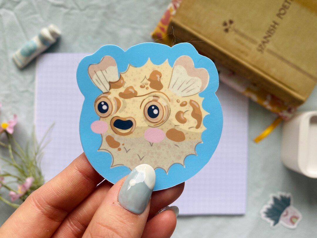 Puffer Fish Sticker - Cute Fish Sticker - Cute Aquatic Sticker - Silly ...