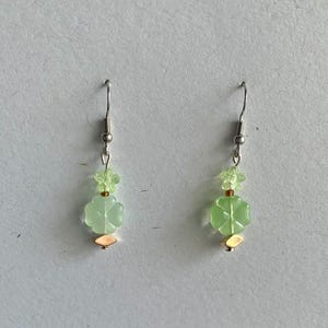 Four Leaf Clover Earrings ~ Green Clover Glass Beads with Green Flower and Gold Diamond Beads~ Luck Earrings~ Celtic Themed Jewelry