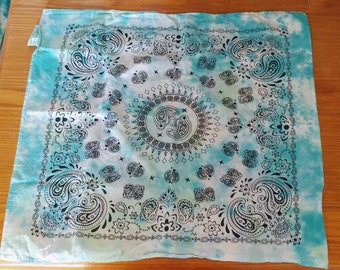 Hand Dyed Paisley Tie Dye Bandana in Ocean Blue